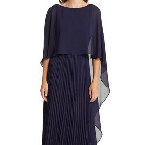 Marina Capelet Overlay Pleated Chiffon Gown Size 4